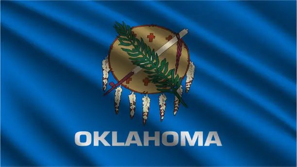 Vector illustration of State of Oklahoma - Flag Of Oklahoma State - Oklahoma State Flag High Detail - National flag Oklahoma State wave Pattern loopable Elements - Fabric texture and endless loop - Oklahoma State Loopable Flag - America state flags - Waving flag