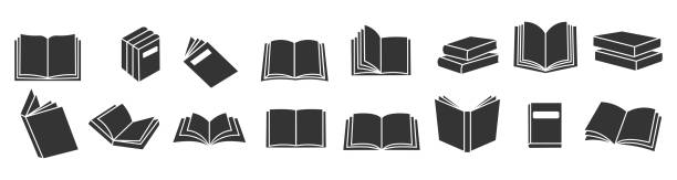 ilustraciones, imágenes clip art, dibujos animados e iconos de stock de conjunto de iconos de libros, logotipo aislado sobre fondo blanco, ilustración vectorial. - open book
