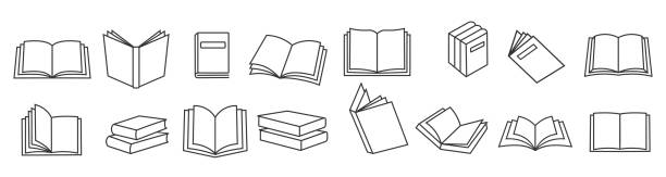 ilustraciones, imágenes clip art, dibujos animados e iconos de stock de conjunto de iconos de libros, logotipo aislado sobre fondo blanco, ilustración vectorial. - libros