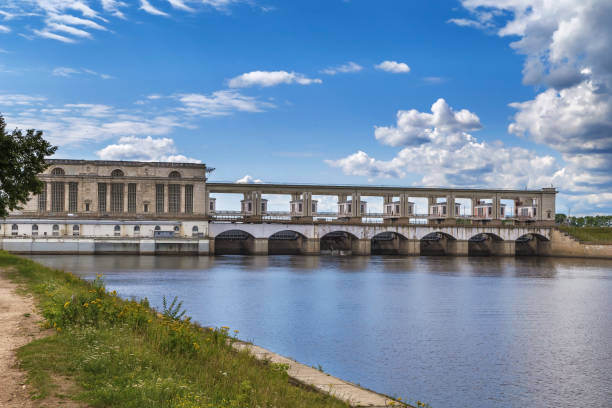 Reset of water at hydroelectric power station on the river