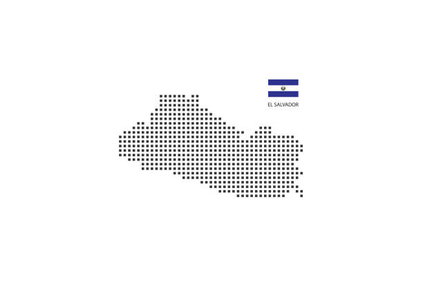 Vector square pixel dotted map of El Salvador isolated on white background with El Salvador flag. Vector square pixel dotted map of El Salvador isolated on white background with El Salvador flag. el salvador stock illustrations