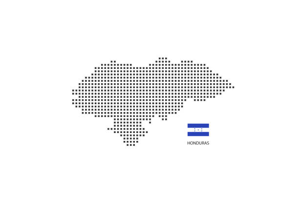 Vector square pixel dotted map of Honduras isolated on white background with Honduras flag. Vector square pixel dotted map of Honduras isolated on white background with Honduras flag. hondurian flag stock illustrations