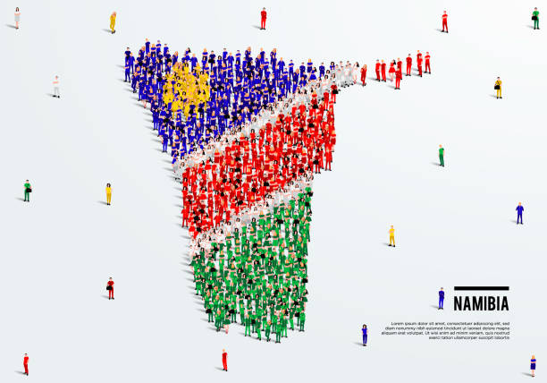 istock Namibia Map and Flag. A large group of people in the Namibia flag color form to create the map. Vector Illustration. 1350032048