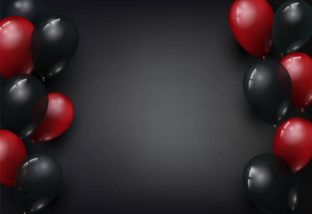 istock dark background with red and black balloons in a realistic style. Vector illustration on a masculine theme, birthday, sale or template for black friday. Concept. 1350032342