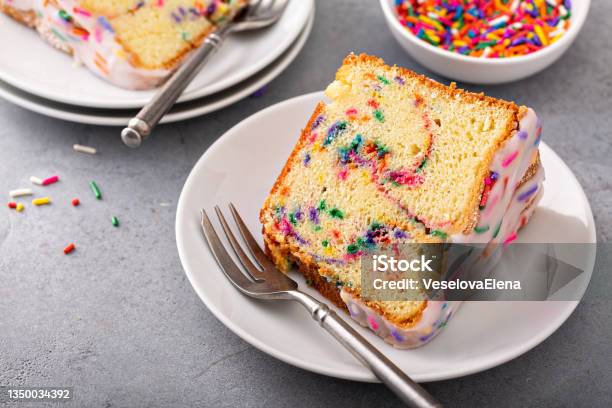 Celebration Funfetti Birthday Pound Cake With Sprinkles Stock Photo - Download Image Now