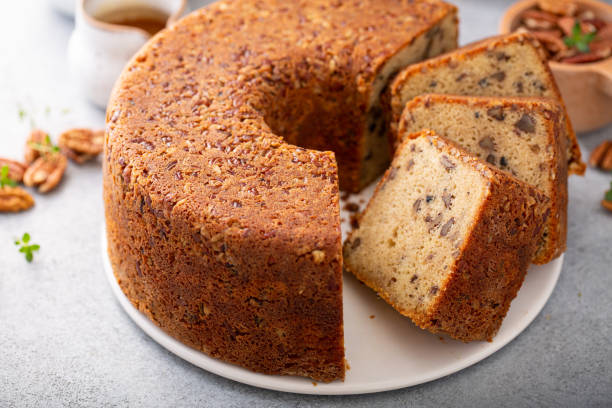 istock Traditional brown sugar pecan cake, bundt pan 1350034448