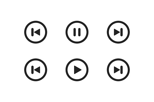 Circle play, pause button. Music bar concept. Stop audio symbol. Back and skip music in vector flat style.