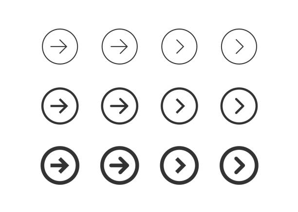 круговая стрелка. кнопка "далее". символ правой линии png в векторной плоскости - arrow stock illustrations