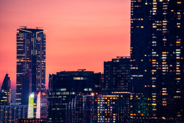 Hong Kong neon sunset iconic harbour skyscrapers