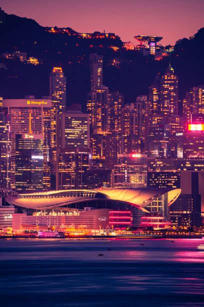 Hong Kong neon sunset iconic harbour skyscrapers