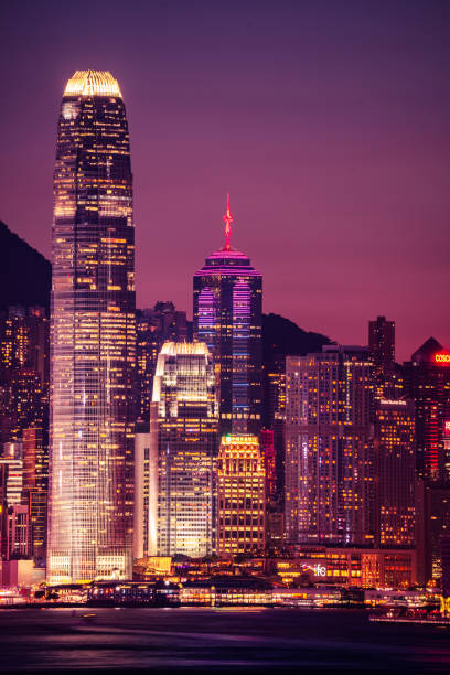Hong Kong neon sunset iconic harbour skyscrapers