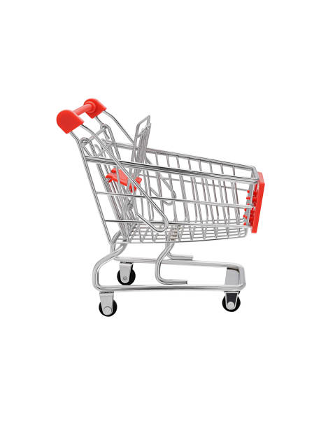 istock Supermarket empty trolley on wheels side view isolated 1350037968