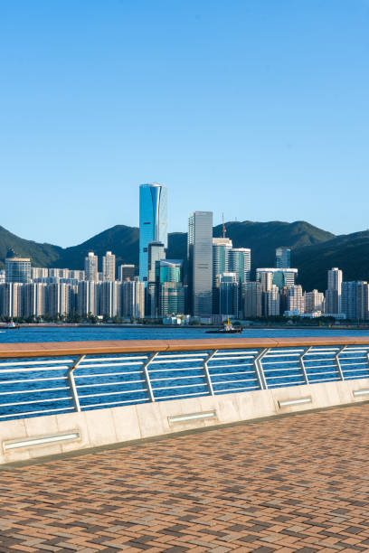 istock Empty footpath with cityscape and skyline of Hong Kong 1350038085