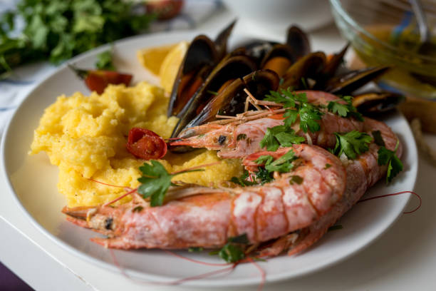 istock Seafood plate with palenta 1350038235