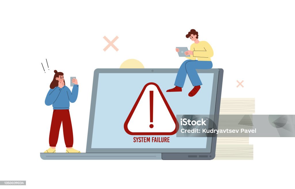 Laptop Operating System Failure Alert On Screen Triangle With ...