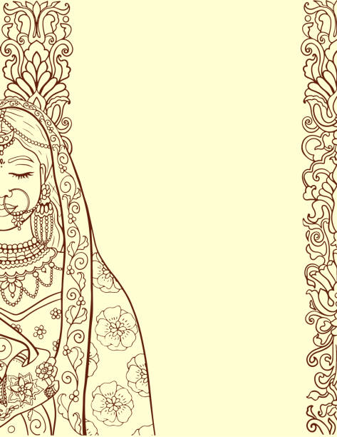 ilustrações, clipart, desenhos animados e ícones de modelo de convite de casamento de noiva indiana no estilo design mehndi, vetor - henna tattoo
