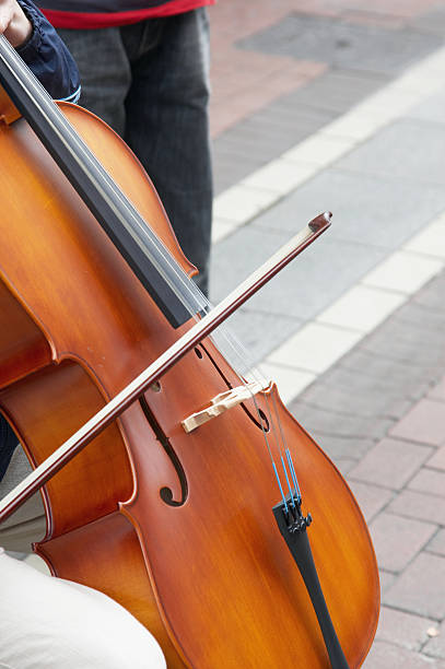 istock Double bass player bow close up 135005040