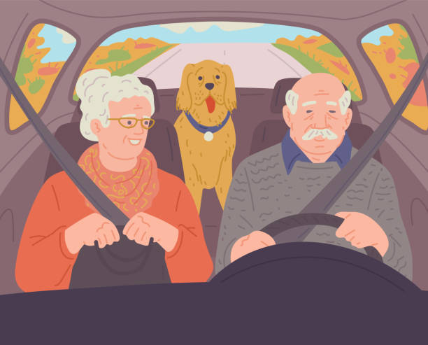 Elderly Couple Traveling By Car With Dog Flat Cartoon Vector Illustration  Stock Illustration - Download Image Now - iStock