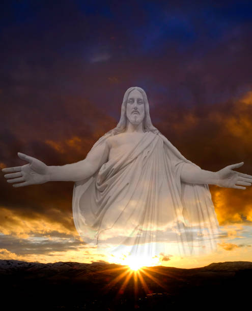 istock Jesus sunset on mountains horizon clouds sunstar sun star glowing bright 1350053798