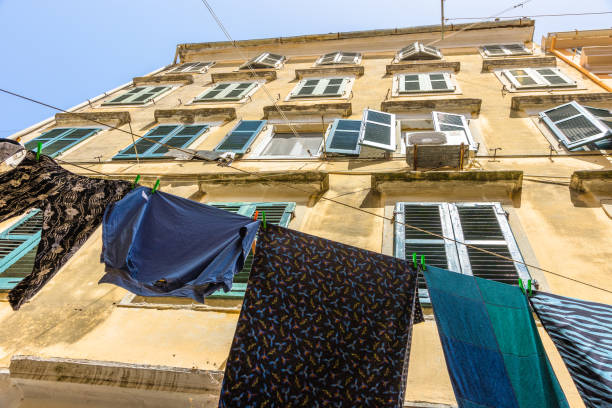 Corfu old town typical street view in Corfu, Greece corfu town stock pictures, royalty-free photos & images