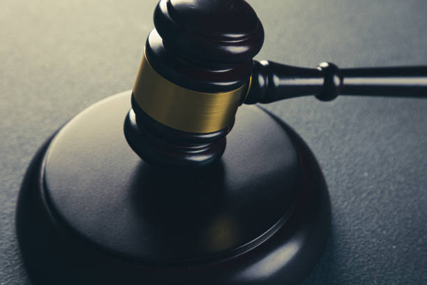 istock Judge's gavel on dark background, top view. Law concept 1350065391