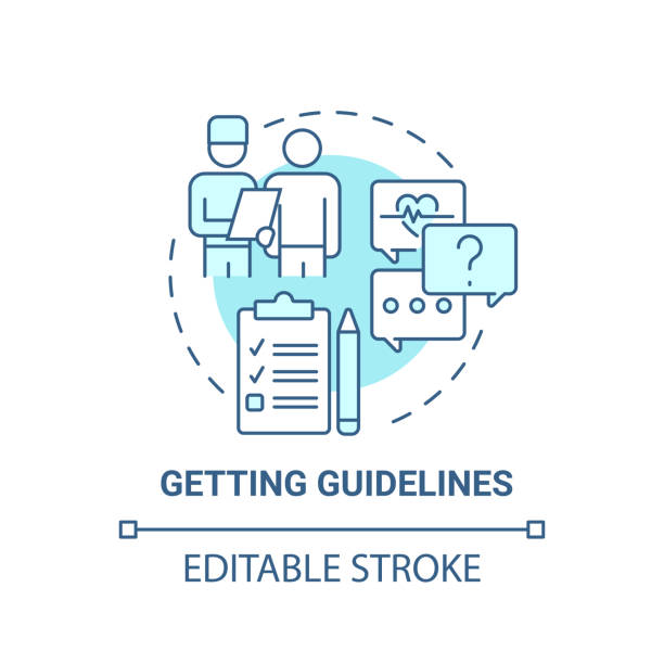 Getting guidelines blue concept icon Getting guidelines blue concept icon. Pulmonary rehabilitation abstract idea thin line illustration. Doctor advice, prescription. Rehab program. Vector isolated outline color drawing. Editable stroke general view stock illustrations