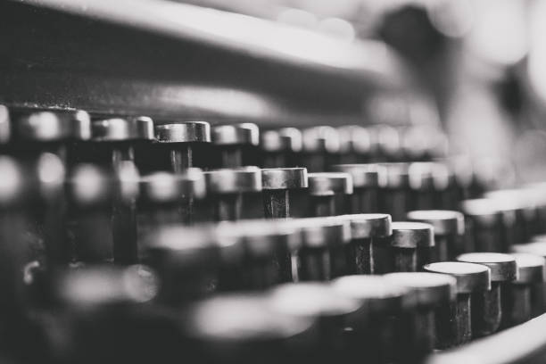 Vintage typewriter keys for typing. Close up. stock photo