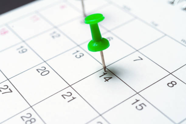 istock Paper calendar with important day pushpin. Close up 1350070908