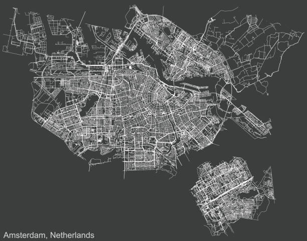 istock Dark negative street roads map of Amsterdam, Netherlands 1350073121