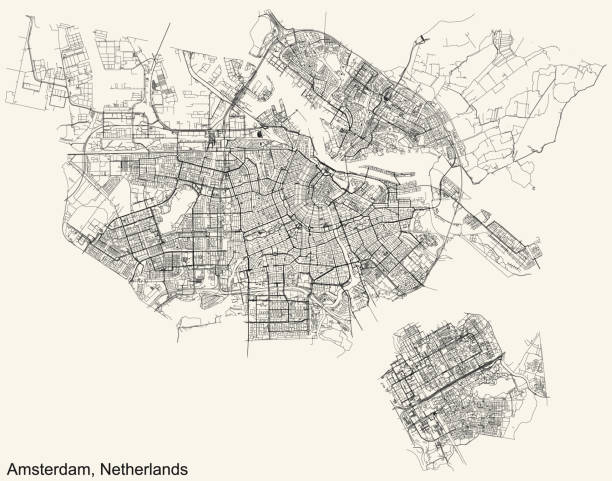 street roads map of amsterdam, netherlands - amsterdam 幅插畫檔、美工圖案、卡通及圖標