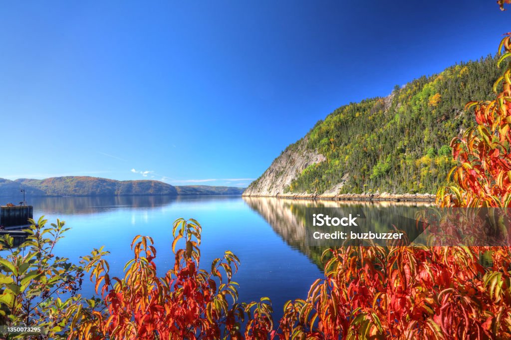 Majestic Saguenay River Fjord at Fall Saguenay River Fjord with Beautiful Autumn Colors Saguenay Stock Photo