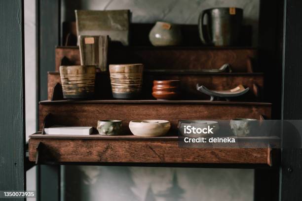 Pottery Jugs And Cups Made Of Natural Clay Pottery Masters Workshop Concept Is A Manual Hobby Stock Photo - Download Image Now