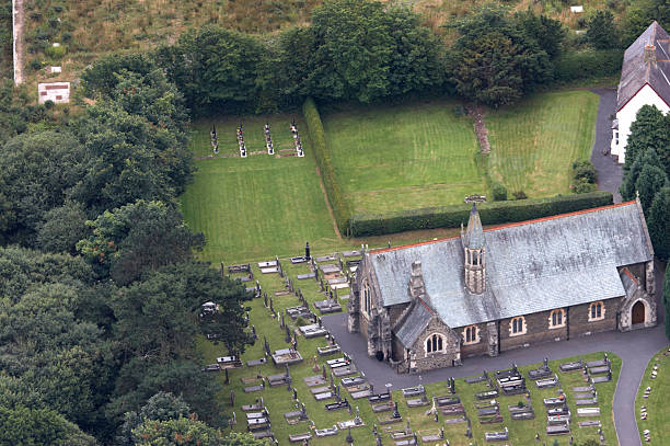 istock Aerial view of Welsh church and graveyard 135007628