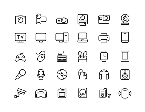 SEt of devices line vector icons. Editable stroke.