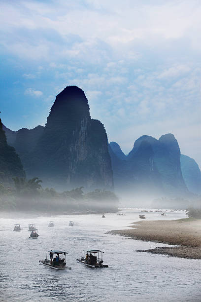 Landscape of Guilin, Li River and Karst mountains. Located near Yangshuo County, Guilin City, Guangxi Province, China.