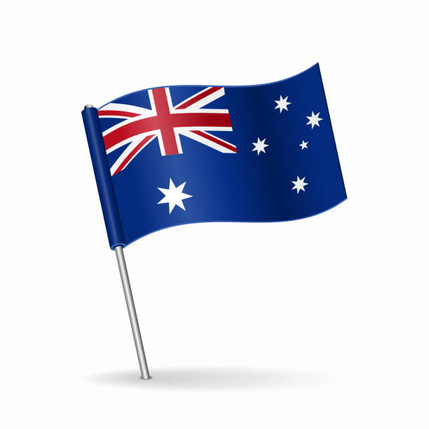 ilustrações, clipart, desenhos animados e ícones de layout do ponteiro do mapa da bandeira australiana. ilustração vetorial. - australia map australian flag flag