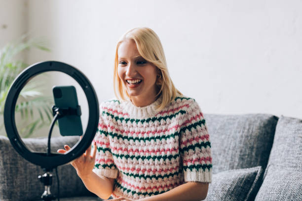 istock Happy Young Woman Vlogging at Home 1350092734