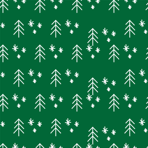 bildbanksillustrationer, clip art samt tecknat material och ikoner med vector. christmas and new year seamless pattern. design templates for typographic products. minimalism backgrounds for branding, banner, cover, postcard. simple hand drawn fir tree and snowflakes. - winter wonderland