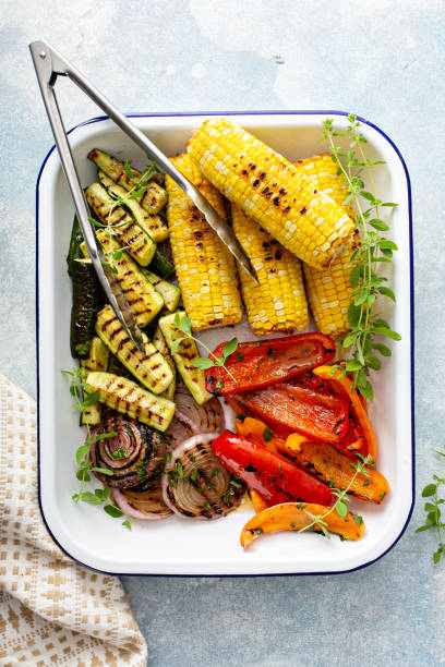 istock Grilled summer vegetables on a tray, just cooked and ready to eat 1350102796