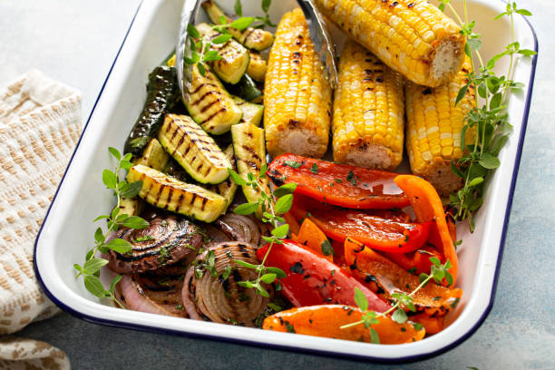 istock Grilled summer vegetables on a tray, just cooked and ready to eat 1350102803