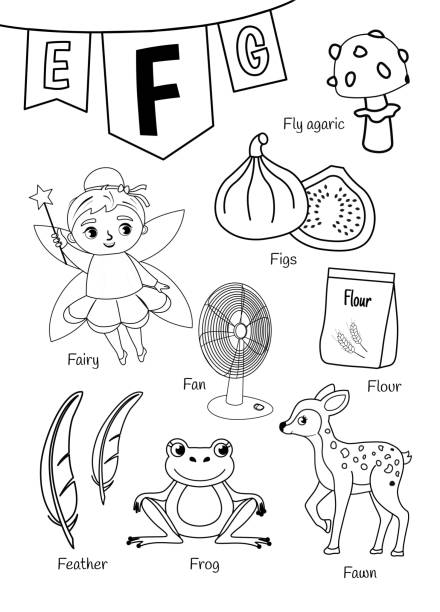 ilustrações de stock, clip art, desenhos animados e ícones de english alphabet with cartoon cute children illustrations. - letter f flash