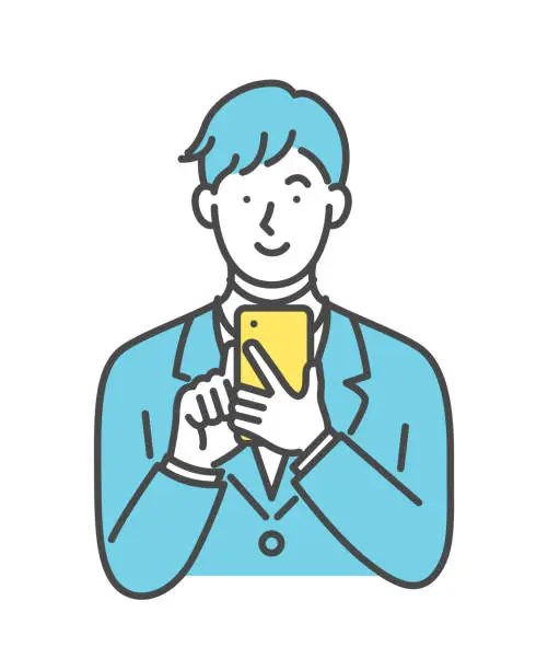 Vector illustration of Suit man operating a smartphone