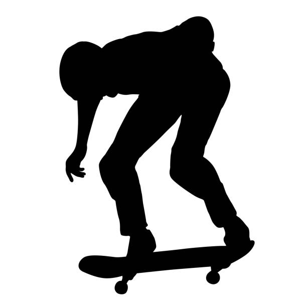 ilustrações de stock, clip art, desenhos animados e ícones de black silhouette of an athlete skateboarder in a jump - skateboarding skateboard silhouette teenager