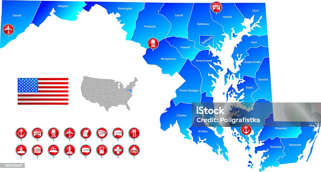 Mapa de Maryland - arte vectorial de Maryland - Estado de los EE.UU. libre de derechos