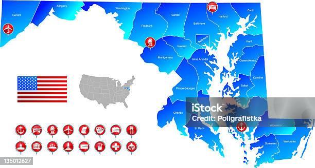 Ilustración de Mapa De Maryland y más Vectores Libres de Derechos de Maryland - Estado de los EE.UU. - Maryland - Estado de los EE.UU., Mapa, Grupo de iconos