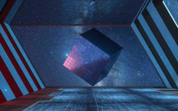 istock The cube in the tunnel, futuristic room, 3d rendering. 1350128063