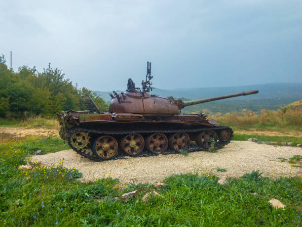 istock Post apocalyptic tank vehicles Rusting in Croatia Ruusain Tank 1350131282