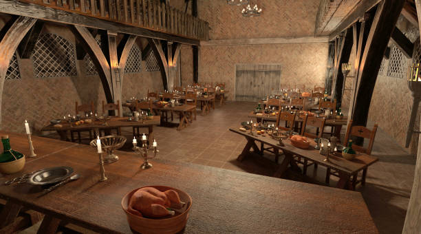 istock Medieval castle great hall interior 3d illustration 1350139275