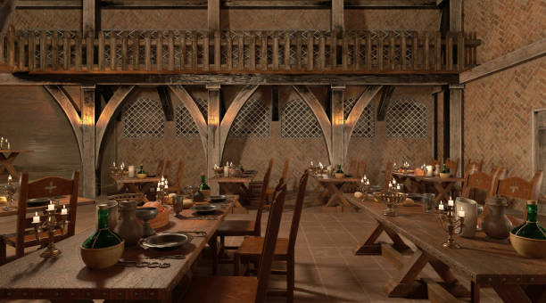 istock Medieval castle great hall interior 3d illustration 1350139283