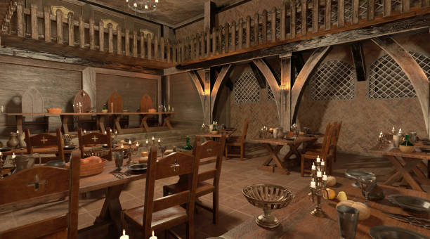 istock Medieval castle great hall interior 3d illustration 1350139289